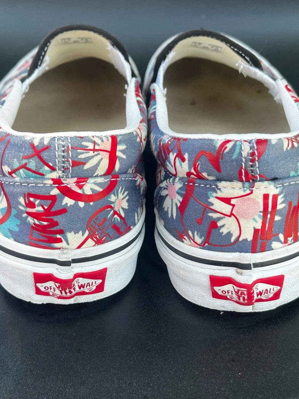 Vans Canvas Classic Slip-On Sneakers with Floral and Graffiti Graphic size 9